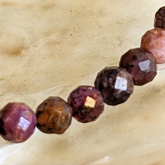 Natural Red & Pink Ruby & Gold Beads In Assymetrical Beaded Bracelet - Picture 5 of 6